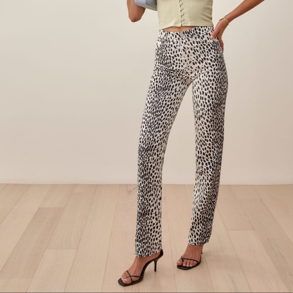 Cynthia Cheetah High Rise Straight Long Jeans